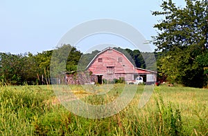 Arkansas Farm With Red Wooden Barn