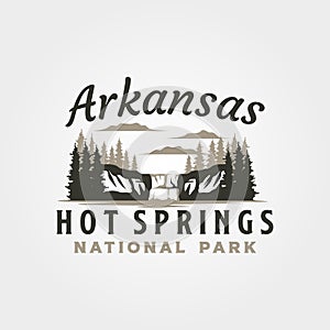 arkansas hot springs vintage logo vector illustration design, waterfall logo design