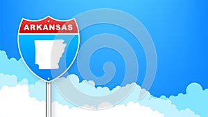 Arkansas map on road sign. Welcome to State of Arkansas. Vector illustration.