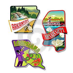 Arkansas Mississippi Louisiana illustrated sticker photo