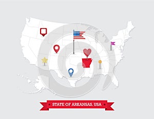 Arkansas State map highlighted on USA map