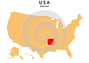 Arkansas State map highlighted on USA map. Arkansas map on United state of America