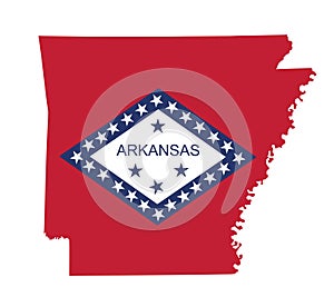 Arkansas vector map and vector flag high detailed silhouette illustration isolated on white background.