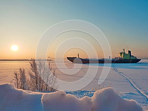 Arkhangelsk. Sunny winter day on the Bank of the Northern Dvina. January