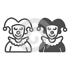 Arlequin, Clown in a hat line and solid icon, theater concept, harlequin costume vector sign on white background photo