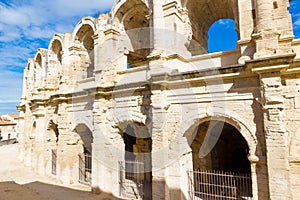 The Arles Amphitheatre in southern France in a sunny late summer day