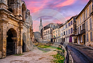 Arles Old Town and roman amphitheatre, Provence, France photo