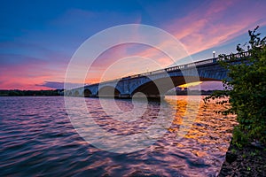 The Arlington Memorial Bridge and Potomac River at sunset, in Washington, DC