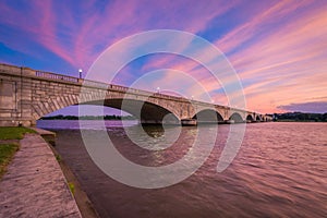 The Arlington Memorial Bridge and Potomac River at sunset, in Washington, DC