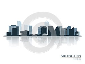 Arlington skyline silhouette with reflection.