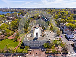Arlington town center aerial view, Massachusetts, USA