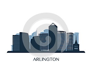 Arlington, Virginia skyline, monochrome silhouette.
