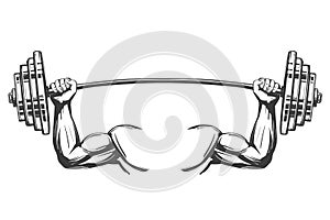 Arm, bicep, strong hands holding a weight, icon cartoon hand drawn vector illustration sketch