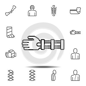 arm, bone, break, stick, to tie icon. Simple thin line, outline vector element of Bone injury icons set for UI and UX, website or