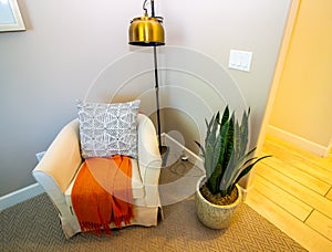 Arm Chair And Floor Lamp In Den Corner