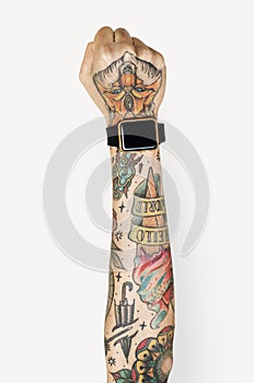 Arm fill with tattoos isolated photo