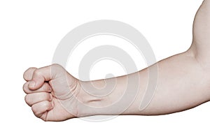 Arm with hand closed in a fist isolated