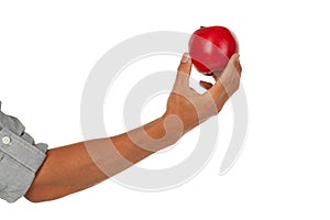 Arm with hand holding an apple