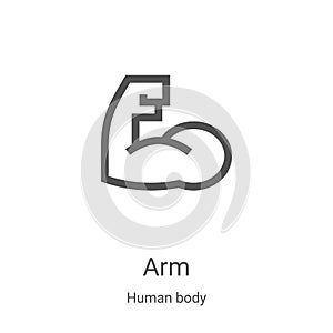 arm icon vector from human body collection. Thin line arm outline icon vector illustration. Linear symbol for use on web and