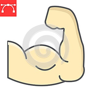 Arm muscle color line icon, fitness and bodybuilder, biceps sign vector graphics, editable stroke colorful linear icon