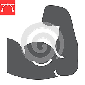 Arm muscle glyph icon, fitness and bodybuilder, biceps sign vector graphics, editable stroke solid icon, eps 10.