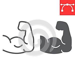 Arm muscle line and glyph icon, fitness and bodybuilder, biceps sign vector graphics, editable stroke linear icon, eps
