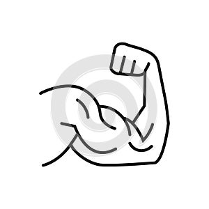 Arm muscle line icon. Fitness and bodybuilder, biceps sign, editable stroke linear icon. Vector graphics