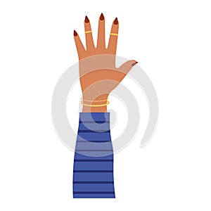 arm with one hand and brown nails in a white background
