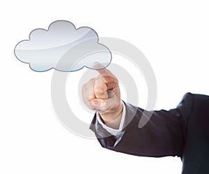 Arm In Suit Pointing At Cloud Computing Icon