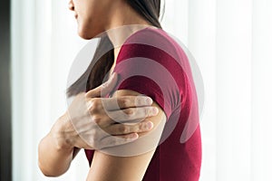 Arm triceps injury painful women suffer from working healthcare and medicine recovery concept