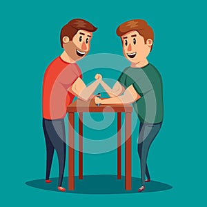 Arm Wrestling. Battle fighters. Cartoon vector illustration.