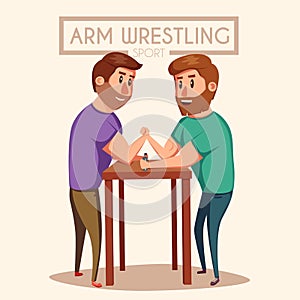 Arm Wrestling. Battle fighters. Cartoon vector illustration.