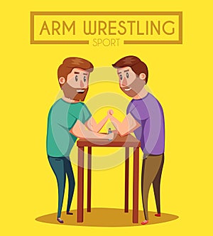 Arm Wrestling. Battle fighters. Cartoon vector illustration.