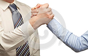 Arm wrestling of business people