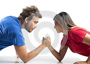 Arm wrestling between a couple