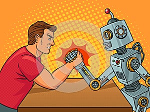 arm wrestling man vs robot pinup pop art raster