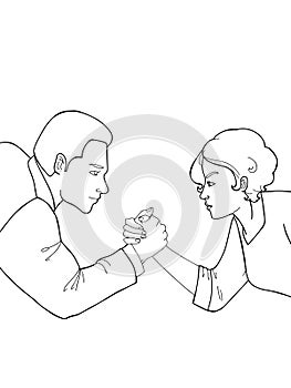 Arm Wrestling and man woman illustration speech bubble illustration speech bubble illustration	white background