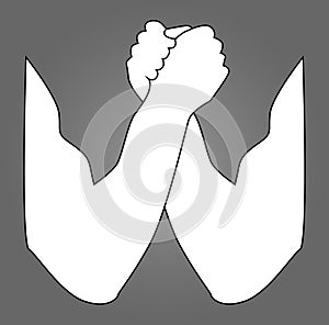 Arm wrestling silhouette. Arm wrestling, hands, vector illustration, for logo, your design. Two human hands holding each other vec