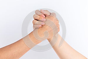 Arm-wrestling on the white background