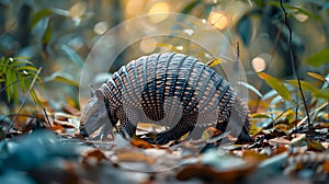 Armadillo Dasypodidae, an unusual animal of the rainforest, close-up