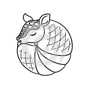 Armadillo sleeping and rolled up into a ball cartoon outline vector illustration