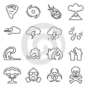 Armageddon or Disaster Icons Thin Line Vector Illustration Set