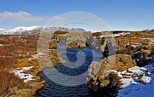 Armannsfell and the Clear Blue Water in the North Atlantic Rift, Pingvellir, Iceland