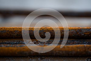 Armature rusty rods for building a house in a house under construction