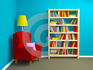 Armchair and bookcase