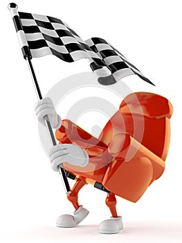 Armchair character waving race flag