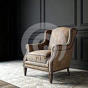 Armchair on empty dark wall background