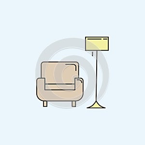 armchair and floor lamp icon. Element of house hold icon for mobile concept and web apps. Colored armchair and floor lamp icon can