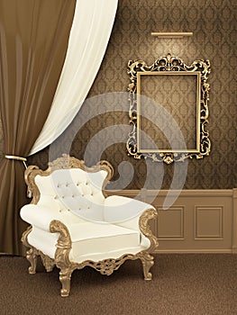 Armchair with frame in royal apartment interior