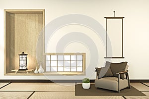 Armchair on indoor empty room japan style. 3D rendering